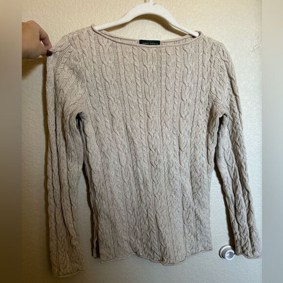 Lauren Ralph Lauren Sweaters - Y2K Lauren Ralph Lauren Cable Knit Delicate Sweater Sz Medium Oat Tan Heathered